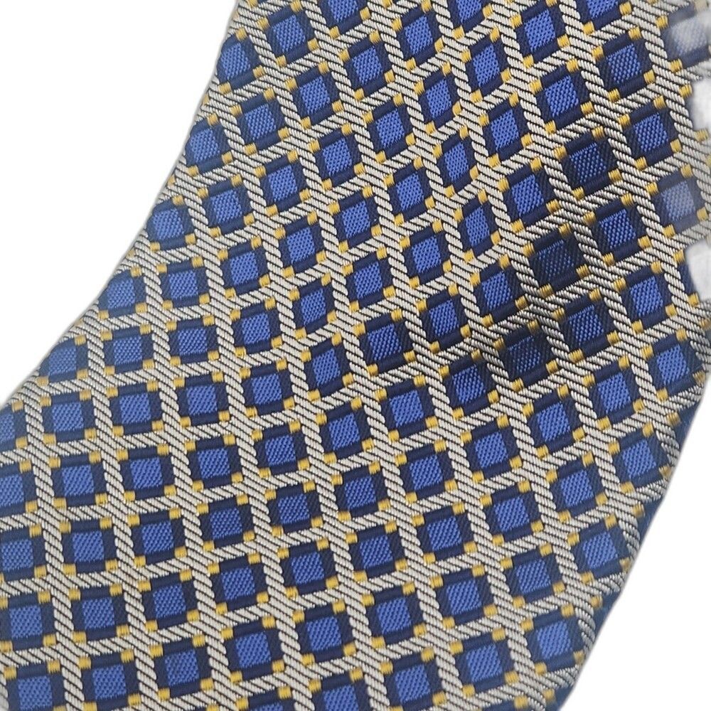 Robert Talbott Italy Geometric Medallion Pattern Men's Blue/Gold Silk Tie 60"x4"